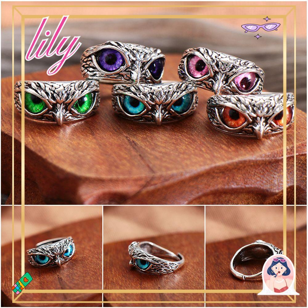 Cincin Model Terbuka Dapat Disesuaikan Desain Hewan Mata Setan Burung Hantu Warna-Warni Gaya Retro Vintage Untuk Hadiah