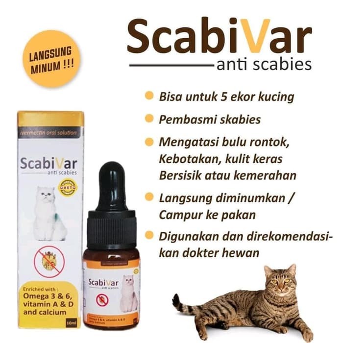 Scabivar Obat Scabies/Skabies Kucing Kelinci 10ml Obati Bulu Rontok Penyakit Kulit Keras Bersisik Kemerahan