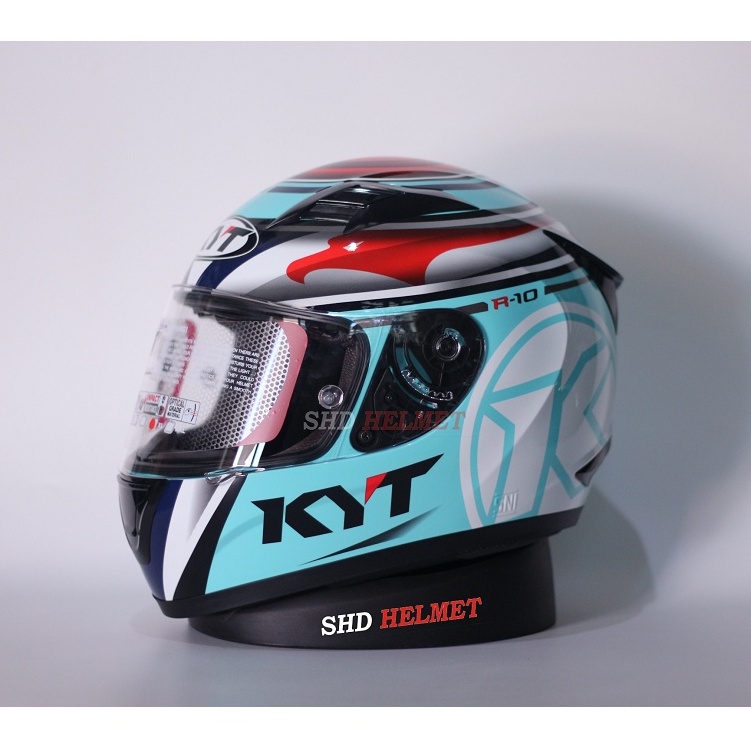 Helm KYT R10 Aqua Aquamarine Flat Visor Full Face Biru Tosca