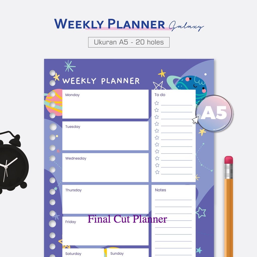 

Bukuqu Loose leaf A5 - NL237 Weekly Planner Galaxy - Bookpaper - Isi Binder - File - Stationery .