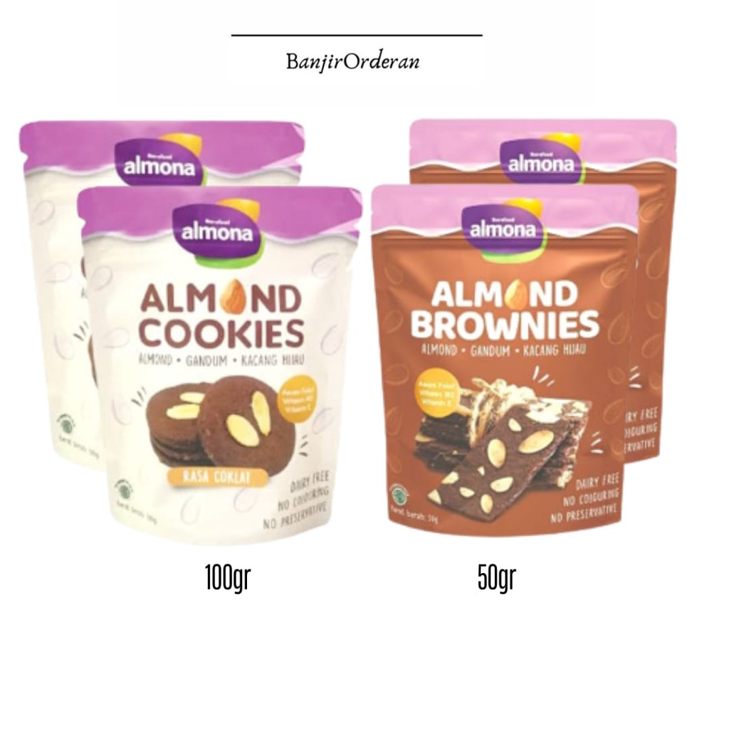 

BAREFOOD ALMONA ALMOND COOKIES BROWNIES 50GR DAN ALMONA ALMOND COOKIES 100GR | SNACK SEHAT CEMILAN
