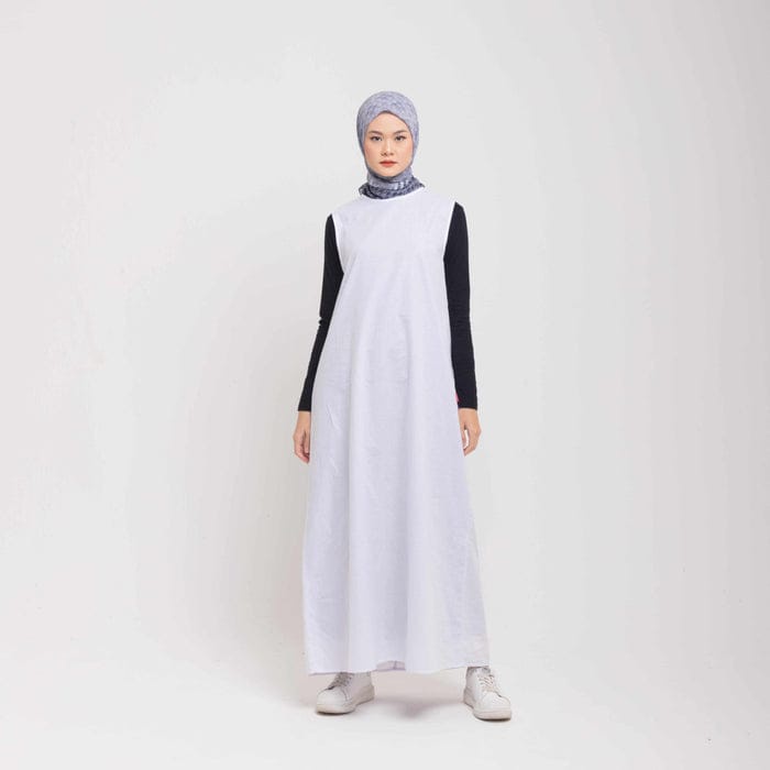 Dress Wanita Muslim Dauky/Gamis Inner Sleeveles Woolpeach Premium Putih