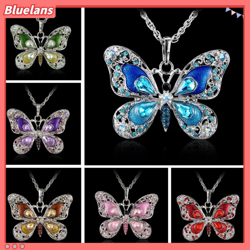 Kalung Bentuk Pita Bahan Alloy Aksen Berlian Imitasi Untuk Wanita