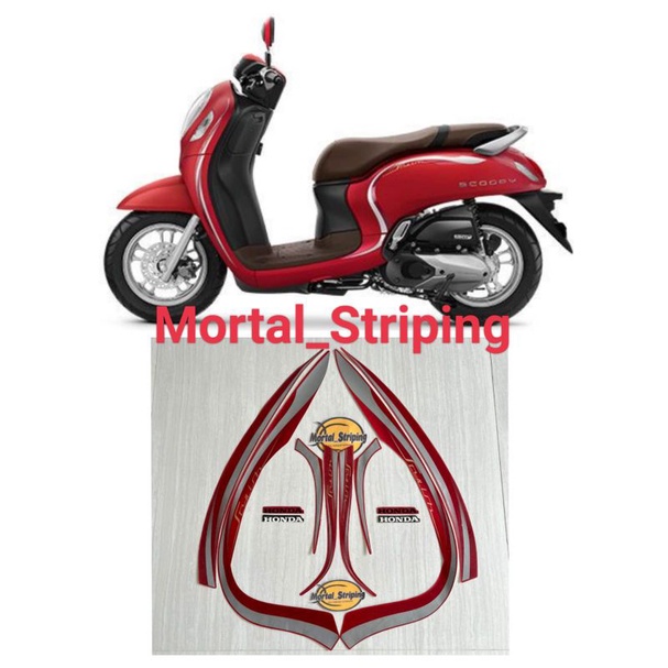 STICKER FULL SET STRIPING LIS LIST BODY MOTOR SCOOPY FI NEW STYLISH TAHUN 2021 2022 WARNA MERAH STAN