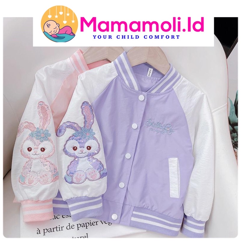 Jaket Anak Perempuan Bordir Kelinci Stella Lou / Jaket Model Baseball UNGU PINK / Jaket Kelinci / Jaket Anak Cewek Premium Import 2-  12 Tahun