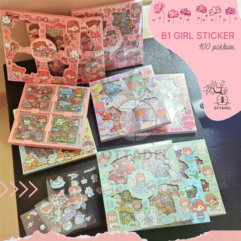 

Ottadel B1 School Girl Cartoon Pet Sticker 100per Box / Stiker Kartun Anak Perempuan