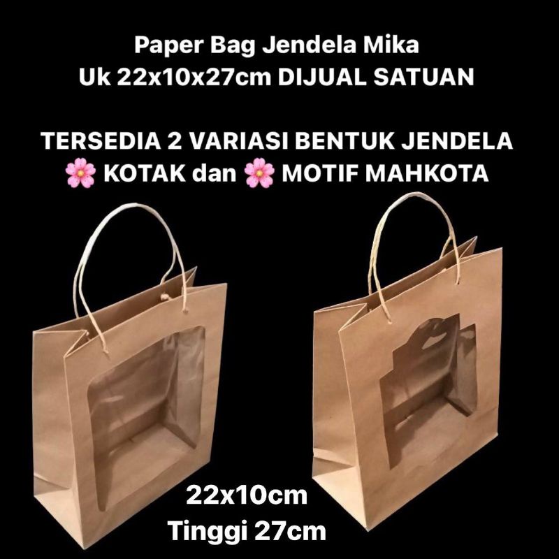 

Paper Bag Jendela MIka Uk 22x10x27cm DIJUAL SATUAN muat 2 tabung 1000ml 1300ml