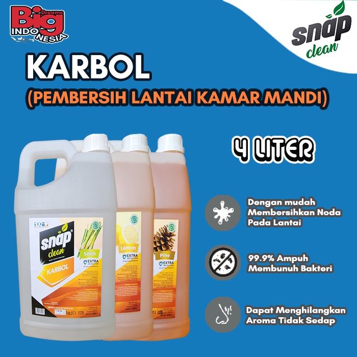 Karbol Sereh Pembersih Lantai Kamar Mandi 4 Liter SNAP CLEAN