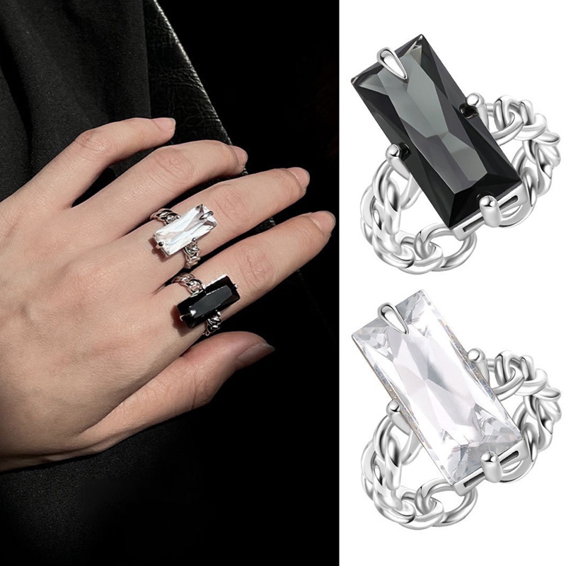 Fancyqube Fancycube Cincin Rantai Adjustable Model Terbuka Bahan Zirkon Warna Hitam Untuk Wanita