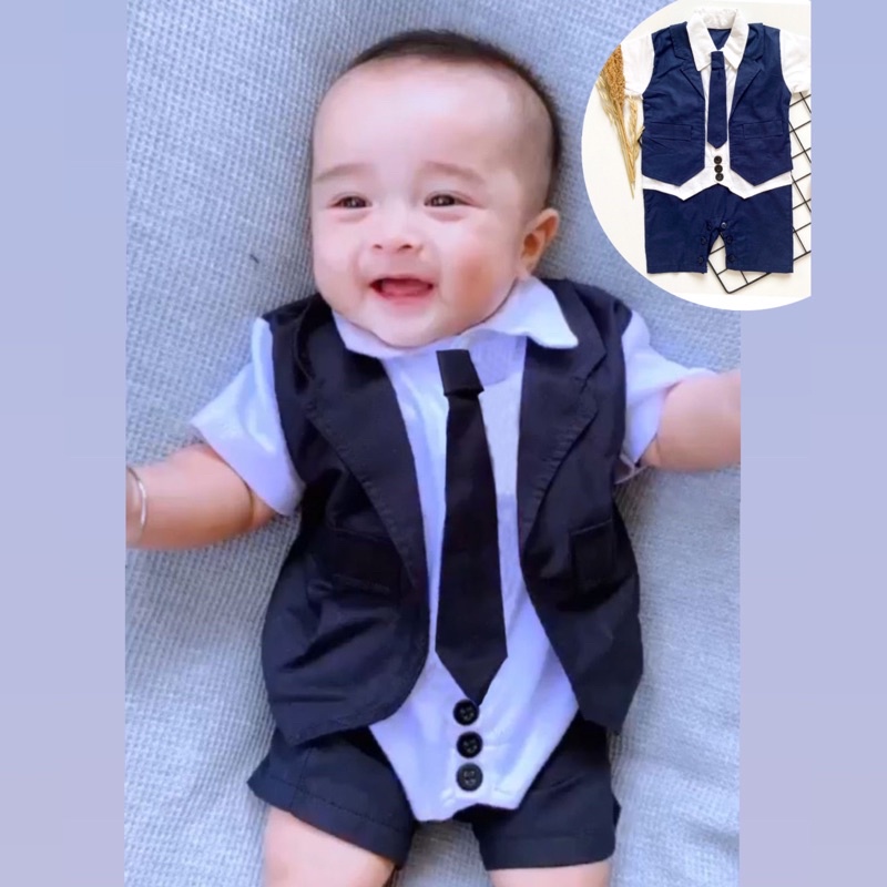 AARON TUXEDO Jumper Baju Pesta Kondangan Kemeja Anak Bayi Formal Terlaris Lucu Murah babeebabyshop