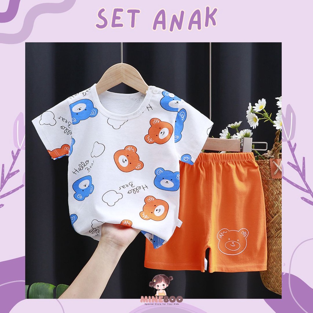 mineboo SETELAN BAJU BAYI LENGAN KAOS LENGAN PENDEK IMPORT USIA 0-4 TAHUN COD KIK