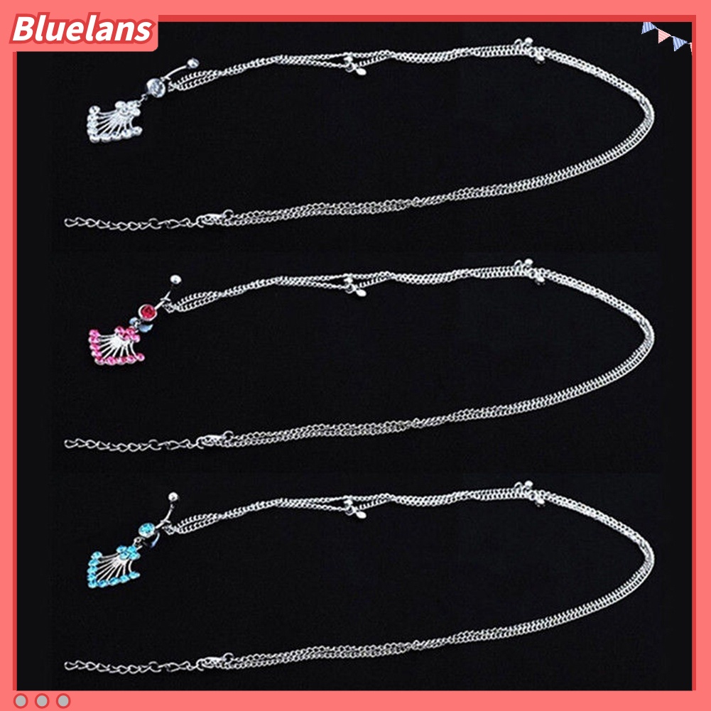 Bluelans Fashion Rhinestone Navel Ring Belly Button Bar Waist Chain Body Piercing Jewelry