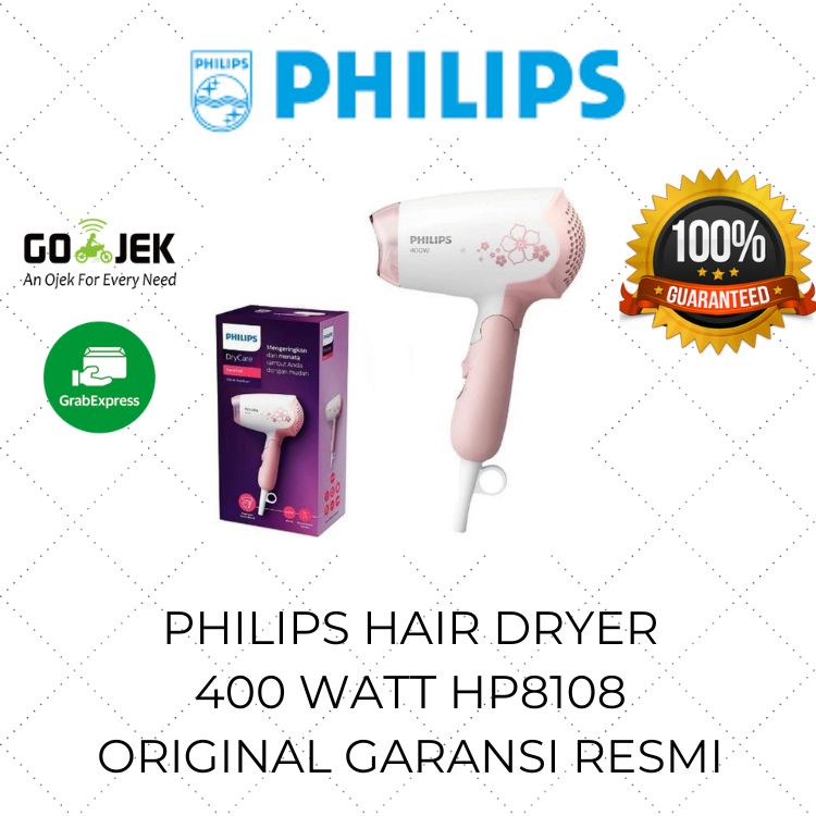 Philips Hair Dryer Lipat HP 8108 Pengering Rambut Mini Kecil Low Watt Murah Original Garansi Resmi