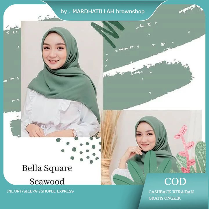 kerudung jilbab segi empat BELLA SQUARE polos bahan double hycon ( pollycotton ) premium jahit tepi 