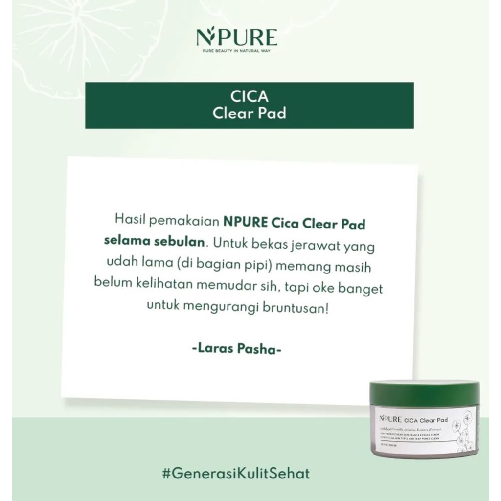 B13 NPURE cica clear pad full size pads fullsize kapas mencerahkan jerawat mengatasi beruntusan bruntusan bpom beruntusan bekas anti acne dead skin cell exfoliate exfoliasi komedo pori pori melembabkan melembutkan menghaluskan scrub peel