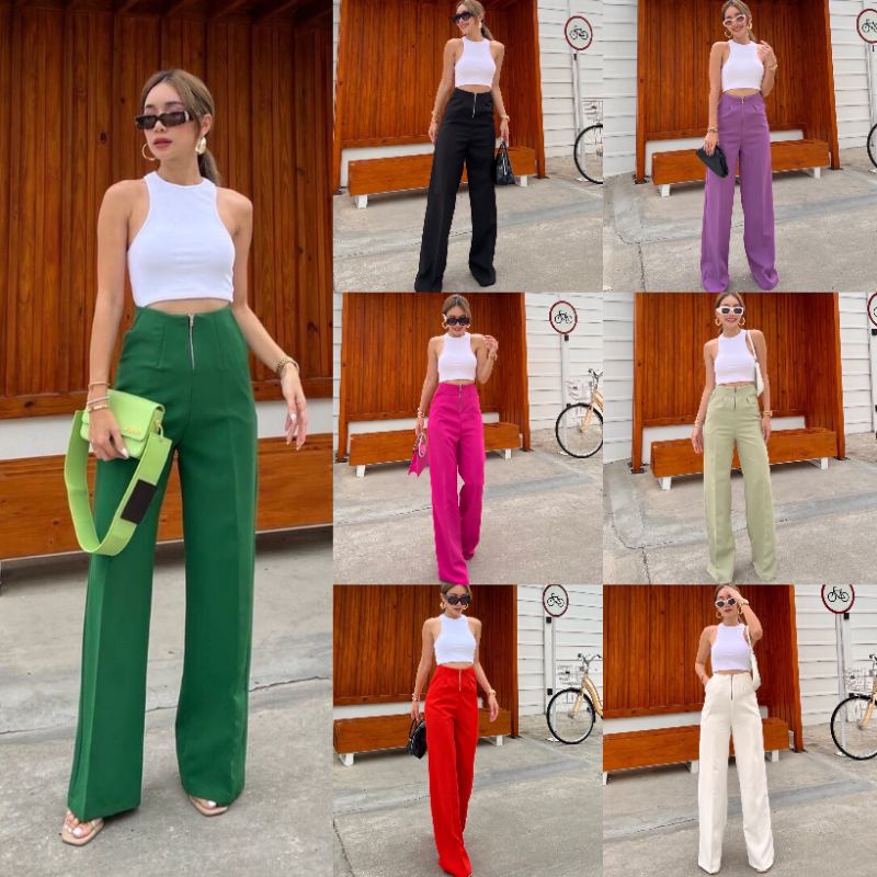 (LABEL BANGKOK MEDAN)READY CELANA KULOT ZIPPER HW PROMTHONG IMPORT BANGKOK FASHION PANTS WANITA TERM