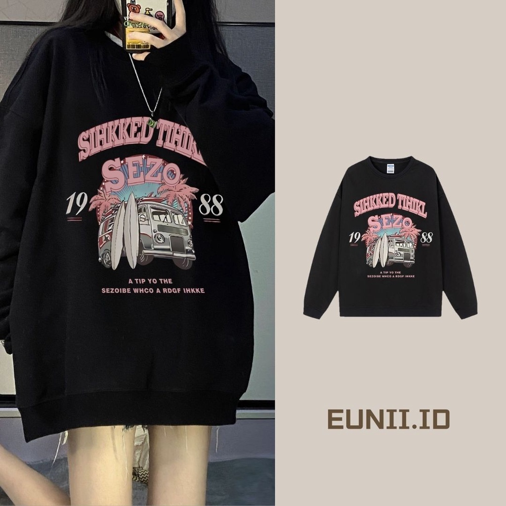 EUNII Sweater Lengan Panjang Retro Car Korean Style/Sweater Crop/Baju Wanita/Switer Wanita/Switer