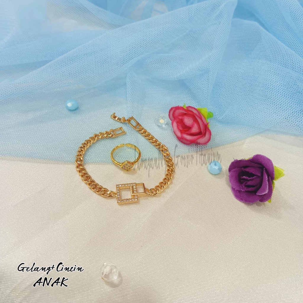 GELANG+CINCIN ANAK PLAT KARAKTER UNIK TITANIUM RANTAI MEWAH ANTI KARAT&amp;ANTI LUNTUR