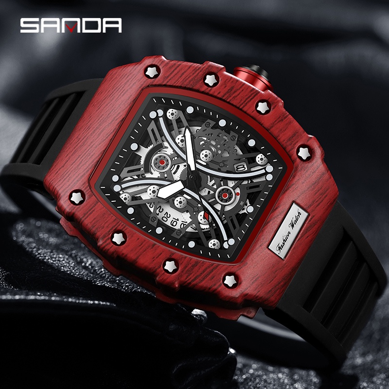 SANDA 7044 Jam Tangan Pria Analog Chronograph Tali Rubber Sport Watch WATCHKITE WKOS