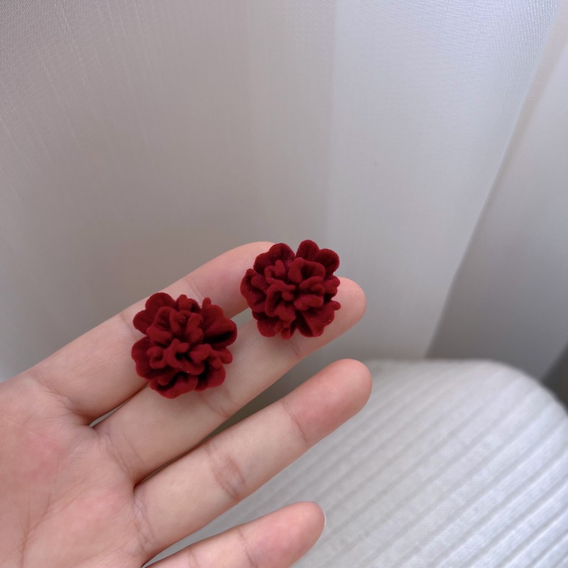 Anting Tusuk Motif Bunga Merah Bahan Resin Untuk Wanita