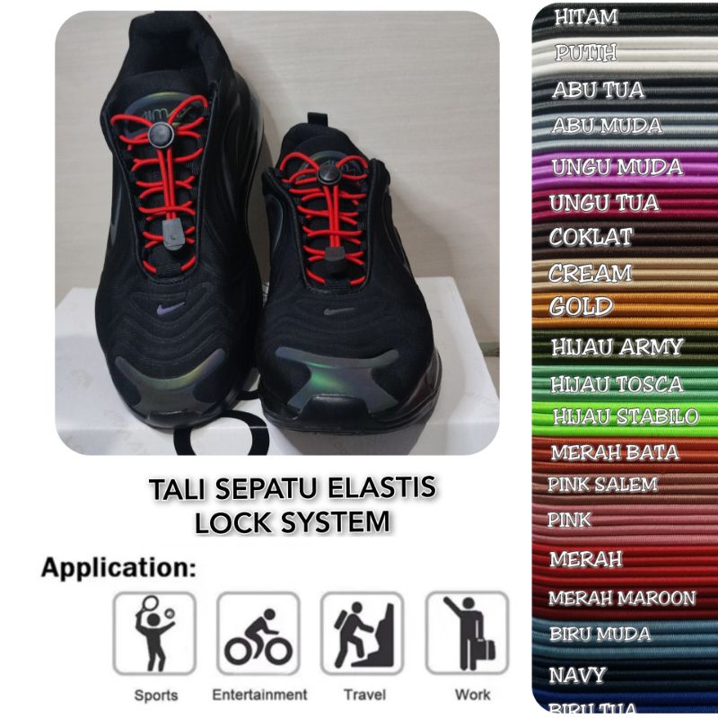 Tali sepatu elastis, karet, lock laces, olah raga, sekolah, kantor ,anak