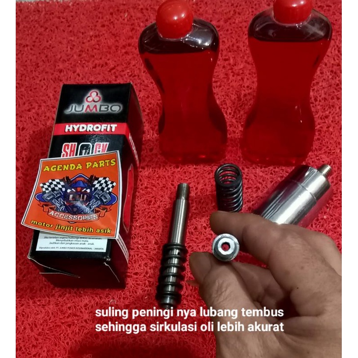 PAKET HEMAT PENINGGI SHOK DEPAN BELAKANG MOTOR MATIC BEAT-VARIO-MIO-XRIDE 125-MODIF TRAIL BONUS OLI SHOK DEPAN 1ST