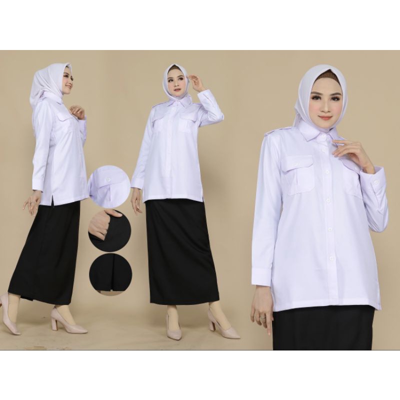 SETELAN PUTiH  KTNG 2 KRAH KMJ ATAU KRAH REBAH SETELAN ROK A / ROK SPAN / CELANA PANJANG. TANPAN FURING. BAHAN KATUN BLAZER