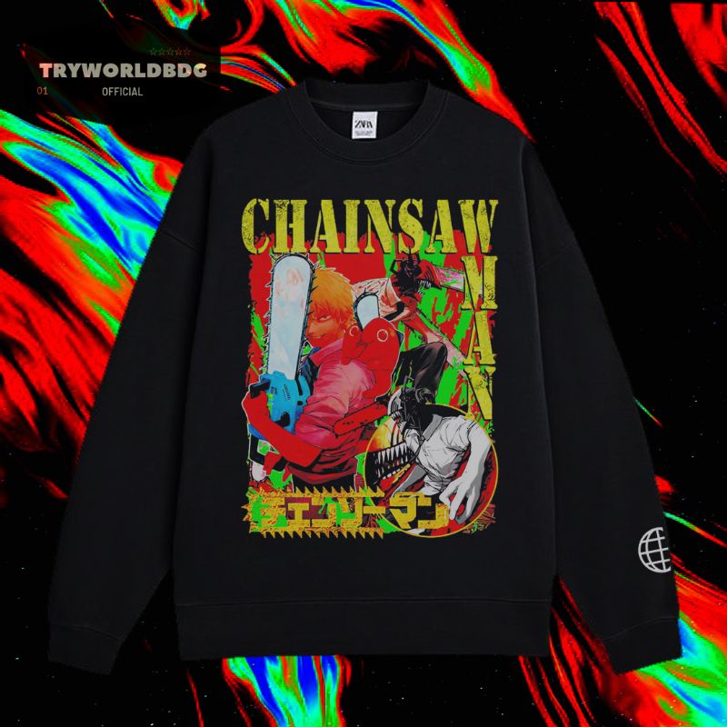 TRYWORLDBDG OFFICIAL "CHAINSAW MAN" CREWNECK | SWEATER | HOODIE | ANIME | CHAINSAW MAN DENJI