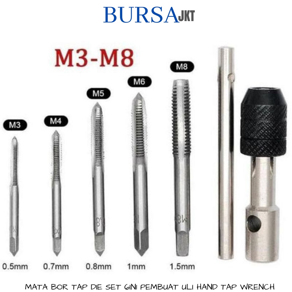MATA BOR TAP DIE SET PEMBUAT ULIR BAUT SEKRUP TAP WRENCH M3 - M8