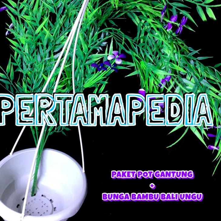 CL.22Oc22ι ‑ Paket Pot Gantung + Bunga Juntai Bambu Bali/ Bunga Plastik/ Rumput Plastik/ Daun Rambat