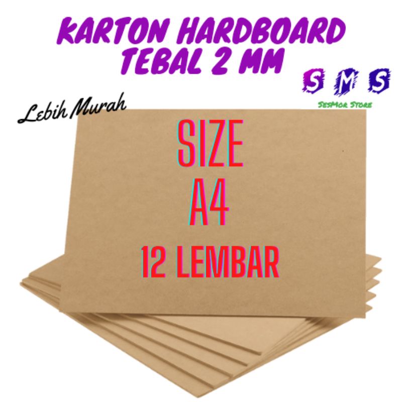 

KARTON TEBAL 2MM - HARD BOARD 2MM Size A4 Isi 1 LUSIN