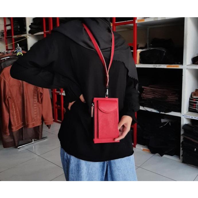 Tas Dompet Hp Wanita Kulit Asli Model Kalung Elegant Kulit Asli Sapi