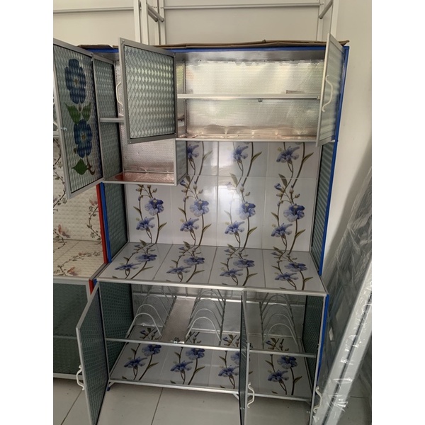 RAK DAPUR ALUMINIUM KACA GENDONG 3 PINTU / RAK PIRING JUMBO