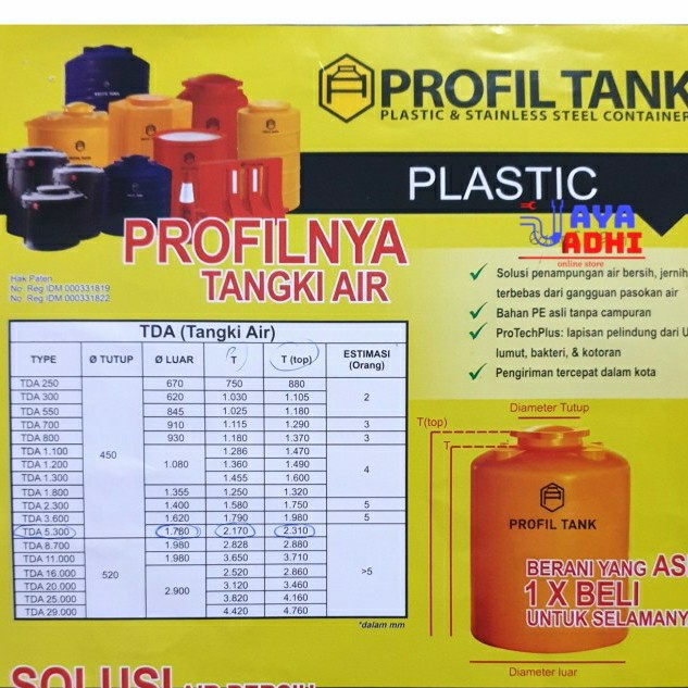 Tandon Air Profil Tank Tangki Toren TDA