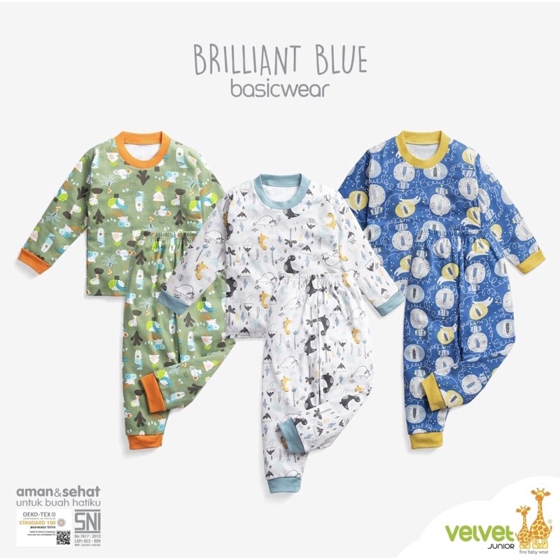 SETELAN PIYAMA BAJU TIDUR ANAK BAYI BALITA OBLONG KAOS LENGaN PANJANG CELANA PANJANG VELVET JUNIOR BRILLIANT BLUE