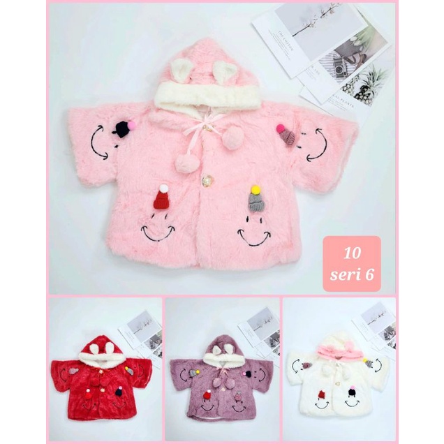 [0-3,5 tahun] JAKET BULU HANGAT ANAK PEREMPUAN IMPORT PREMIUM HOODIE MOTIF BUNGA KUPLUK / MANTEL COAT BULU HALUS HANGAT ANAK CEWEK IMPORT HOODIE