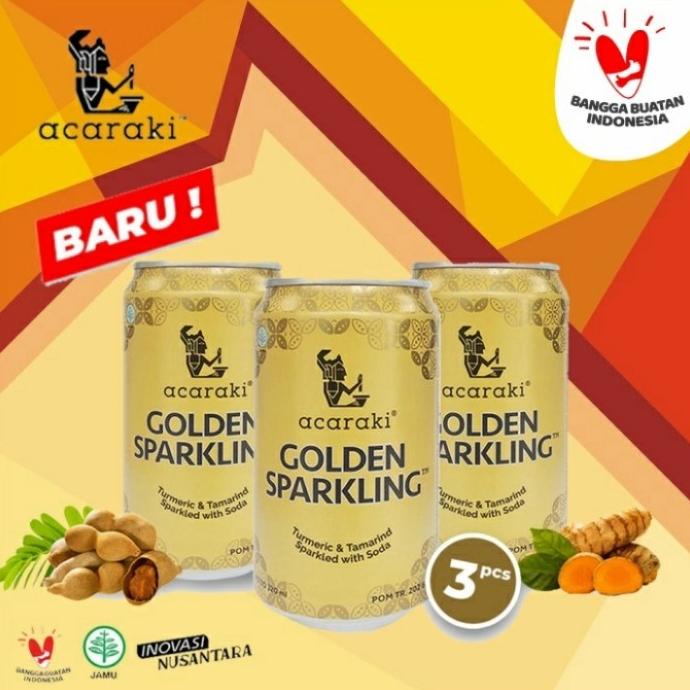 

Golden sparkling acaraki 320ml minuman kunyit asam soda (dapat 3) TERMURAH