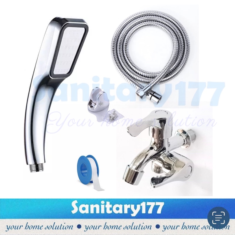 Paket bundling Super Shower Hemat Air Murah dan kran cabang double 9959 DB- Hand Shower mandi Turbo halus Semprotan AIR high pressure turbo HandShower Mumer saving water spray