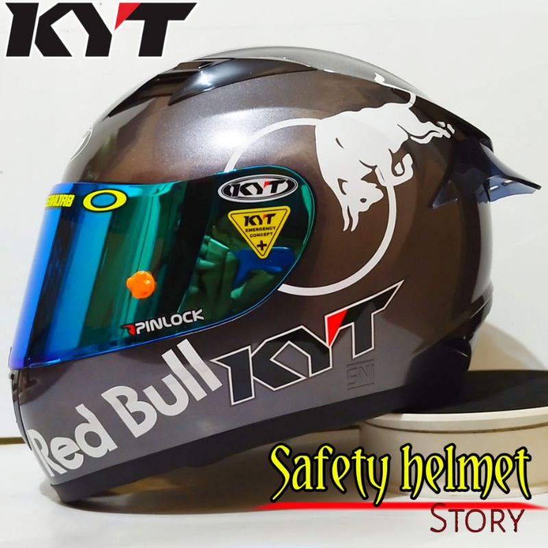 helm full face kyt r10 abu abu paket ganteng red bull