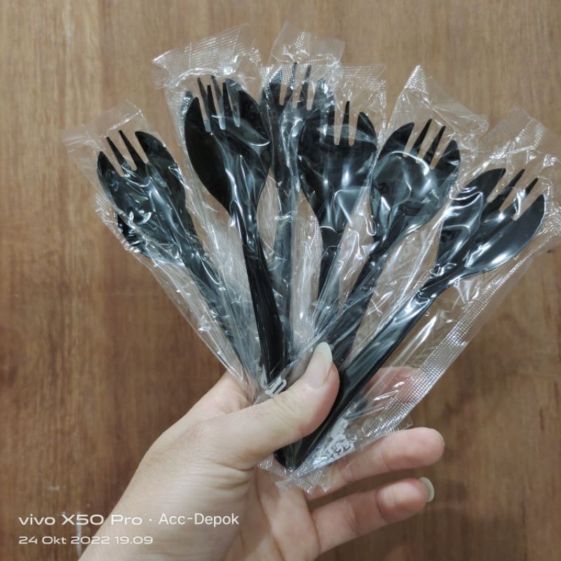 SENDOK 2IN1 STERIL / SENDOK STERIL 2 IN1 / SENDOK KEMASAAN PLASTIK ISI 100 PCS WARNA HITAM