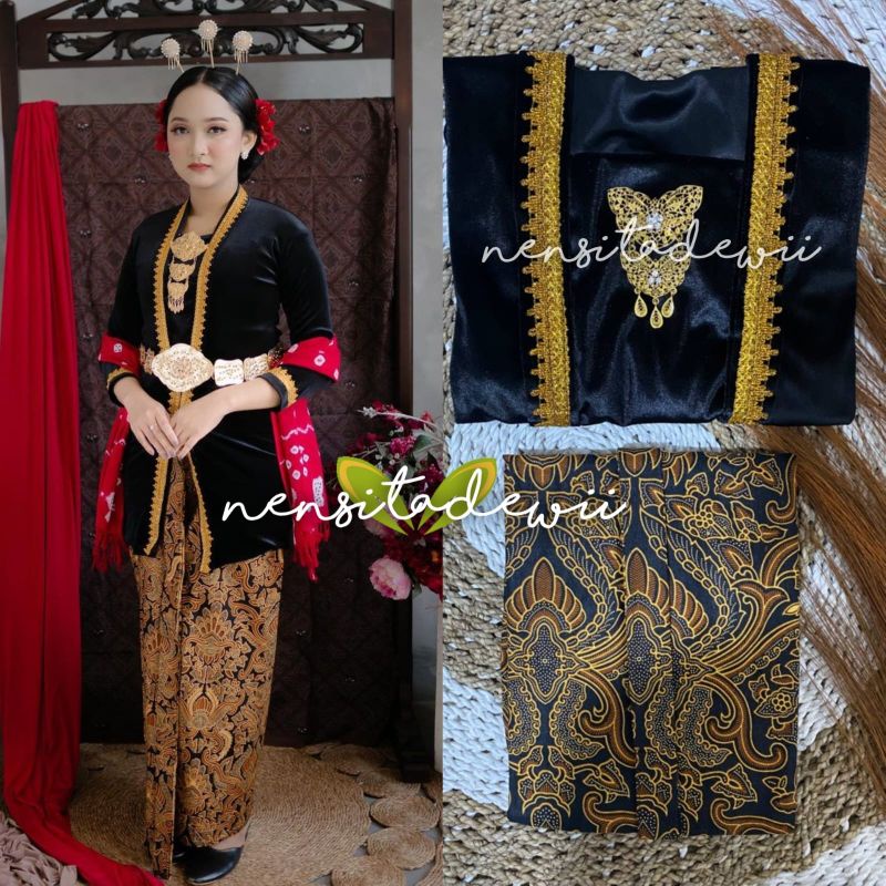 [1 SET] Kebaya Renda Body Panjang + Jarik Wiru Instan / Kode : LHT04