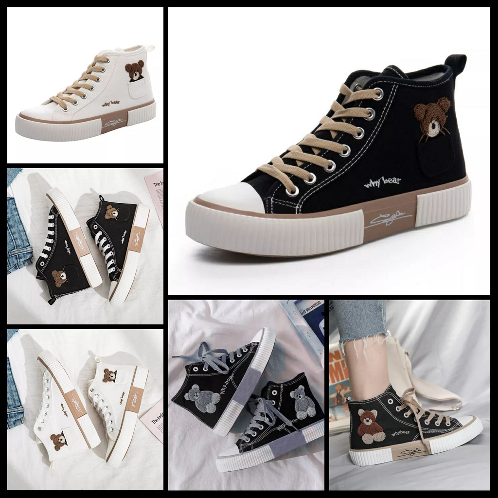 Sepatu Boots Why Bear Wanita Pria Dewasa Fashion Korea/ Sepatu Semi Boot Kasual Cewek Lucu Trendy Mo