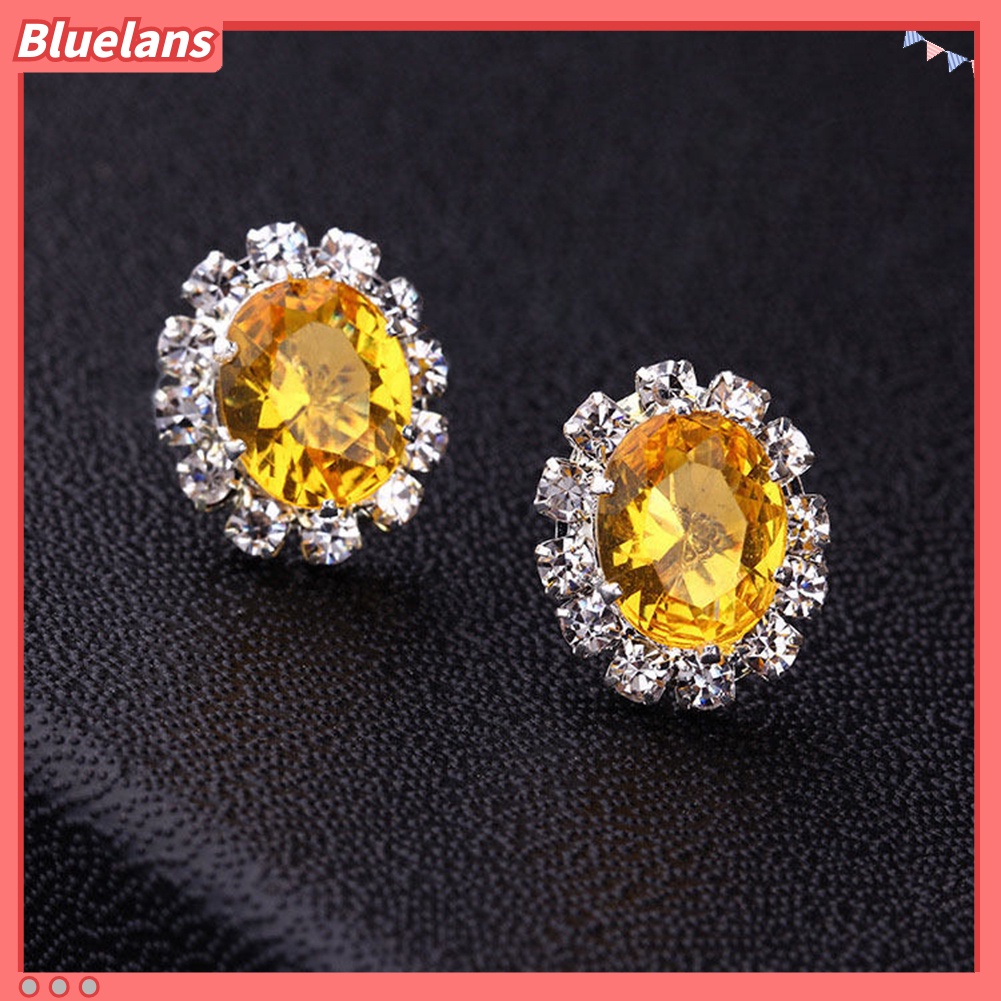 Bluelans Anting Stud Desain Bunga Aksen Berlian Imitasi Gaya Elegan Untuk Wanita