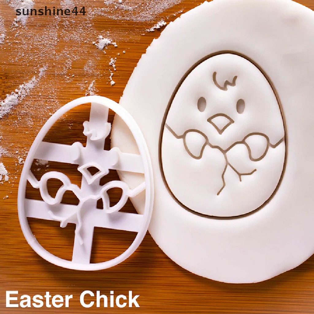 Sunshine 3pcs Cetakan Cutter Fondant / Icing / Biskuit / Telur Paskah Bentuk Kelinci / Ayam