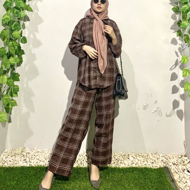 OKEDA SHOP OVERSIZE SET LINEN TARTAN
