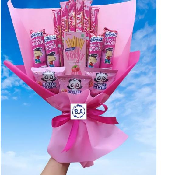 

[Buruan Beli](S) BUKET PINK CANTIK POCKY TANGO/Anniversary/bingkisan Snack Ulang Tahun/Ultah/Wisuda