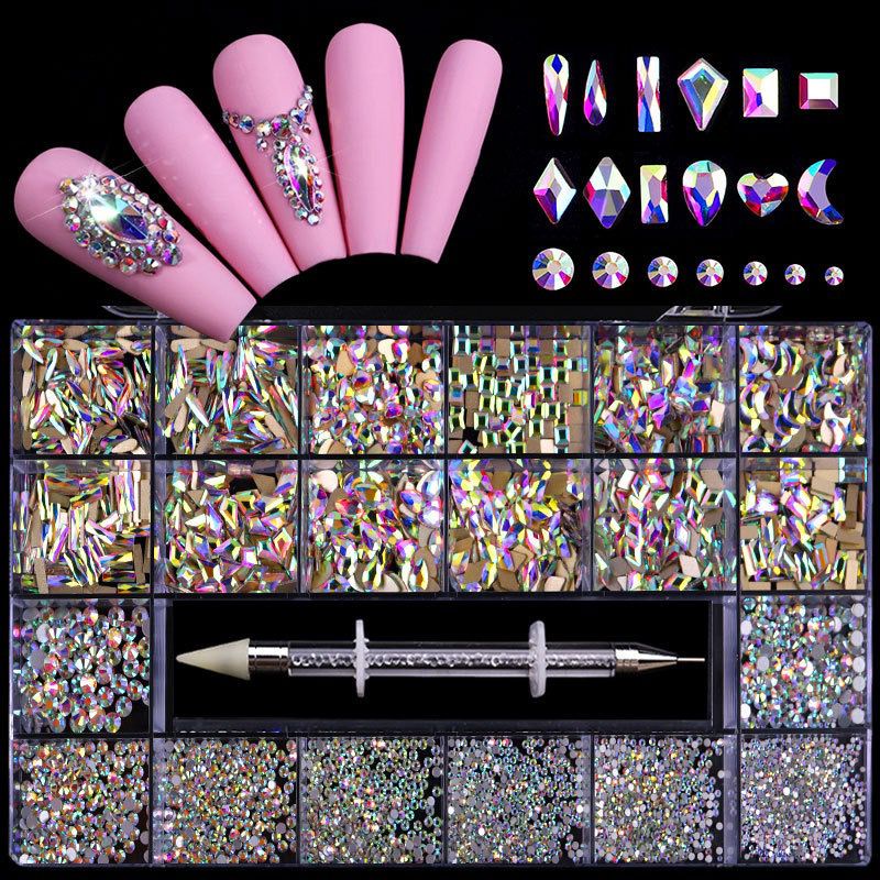 1 Set Rhinestone Crystal Clear Mix Shape With Pen Picker Grade A / Nail Charm Hiasan Kuku Premium Nail Charm Premium Qualit