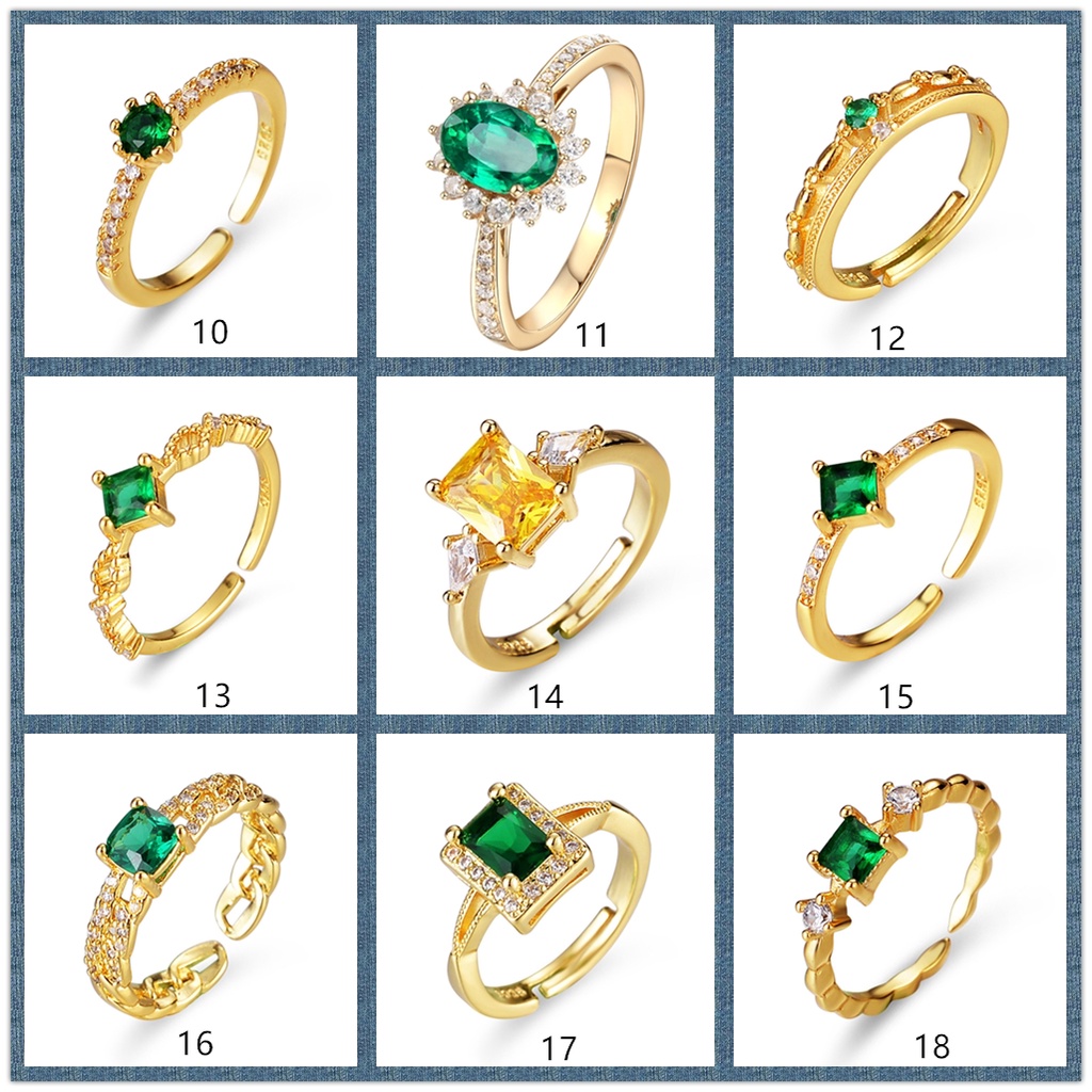 Goldkingdom Perhiasan Fashion Emas Asli Kadar 375 Bangkok Aksesoris Ready Stock 50desain Cincin Wanita Lapis Emas Ruby Emerald Adjustable Rings Shine Like A Diamond Ready Stock