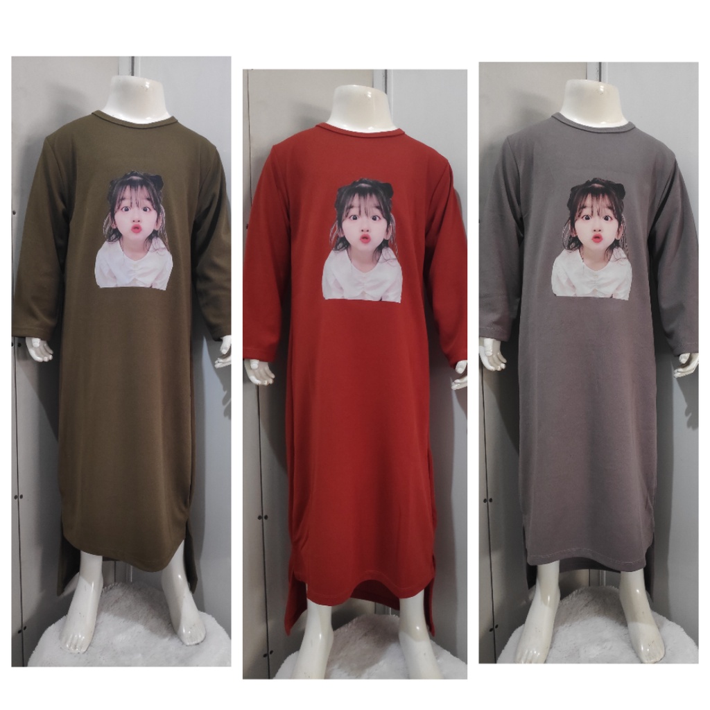 MOMOGI- MIDI DRESS ANAK PEREMPUAN VIRAL / MIDI DRESS DTF KARAKTER WAJAH /Usia 5-10thn