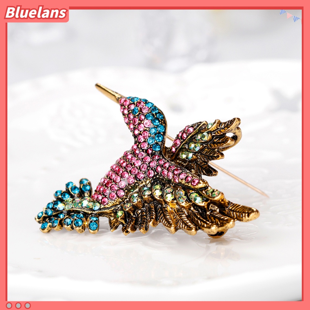Bros Pin Bentuk Burung Kolibri Aksen Berlian Imitasi Warna-Warni Gaya Vintage Untuk Wanita
